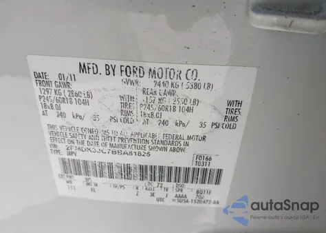 2011 Ford Edge Sel из США, поврежденный, VIN 2FMDK3JC7BBA81825